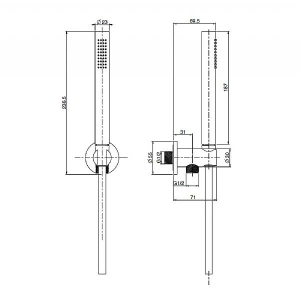 C.P. Hart Spillo Steel Baton Handshower Set With Wall Outlet Bracket 4 C.P. Hart Spillo Steel Baton Handshower Set With Wall Outlet Bracket - Image 2