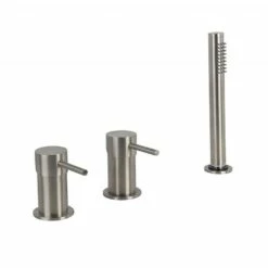 C.P. Hart Spillo Steel Three Hole Bath Mixer With Handshower