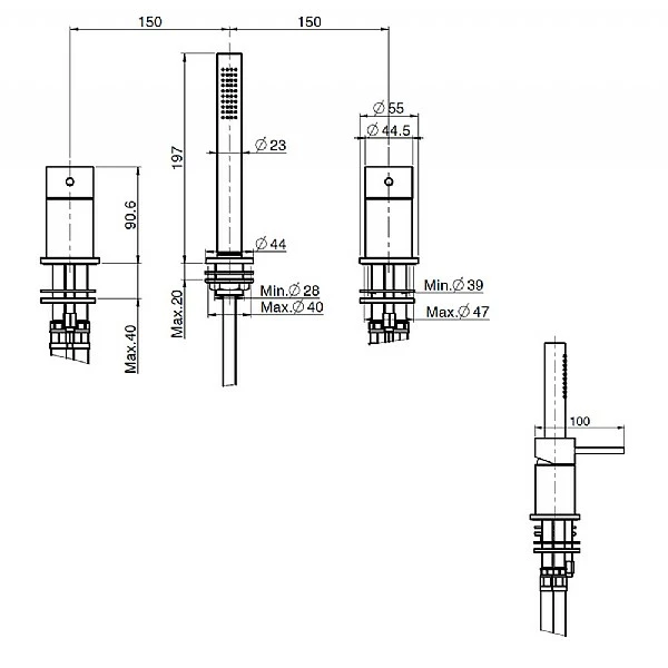 C.P. Hart Spillo Steel Three Hole Bath Mixer With Handshower 4 C.P. Hart Spillo Steel Three Hole Bath Mixer With Handshower - Image 2