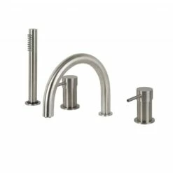 C.P. Hart Spillo Steel Four Hole Bath Mixer With 232mm Spout & Handshower