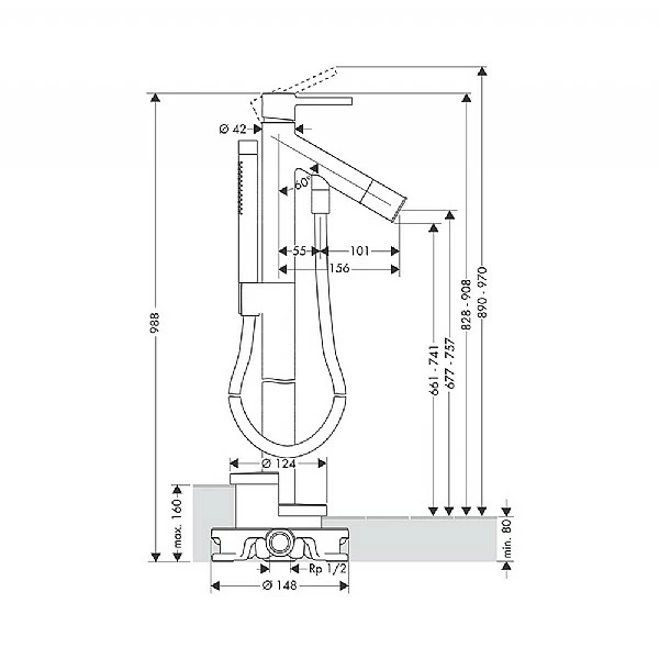 AXOR Starck Freestanding Bath Shower Mixer With Pin Handle 5 AXOR Starck Freestanding Bath Shower Mixer With Pin Handle - Image 3