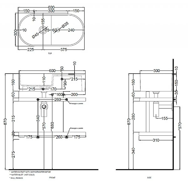 Cielo Les Petites Oval Washbasin 600mm With Framework And Metal Mesh 3 Cielo Les Petites Oval Washbasin 600mm With Framework And Metal Mesh - Image 2