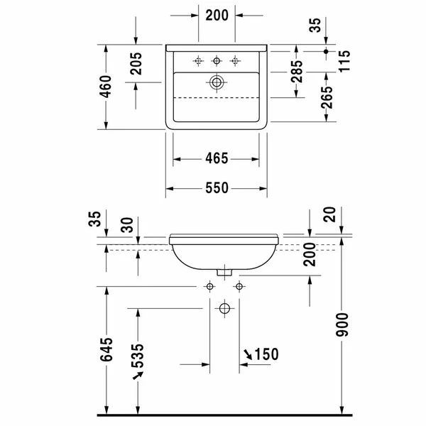 Duravit Starck 3 Semi-Inset Basin 550mm 4 Duravit Starck 3 Semi-Inset Basin 550mm - Image 2