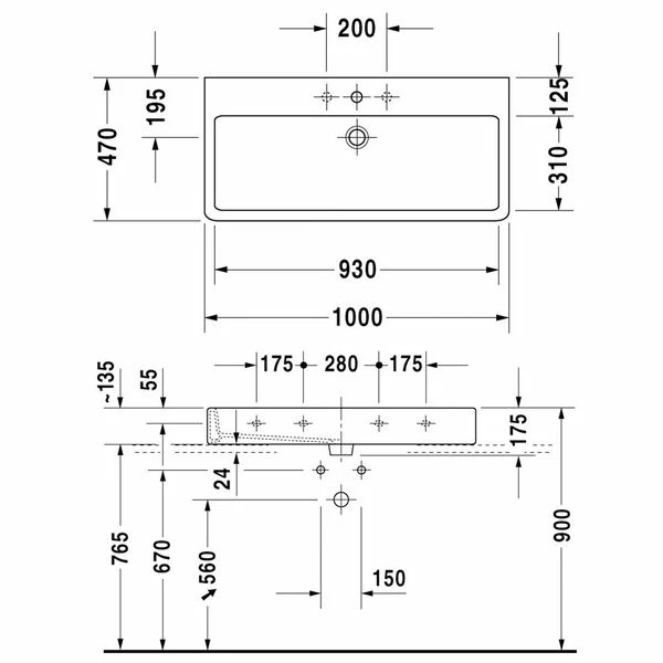 Duravit Vero Furniture Trough Basin 1000mm 4 Duravit Vero Furniture Trough Basin 1000mm - Image 2