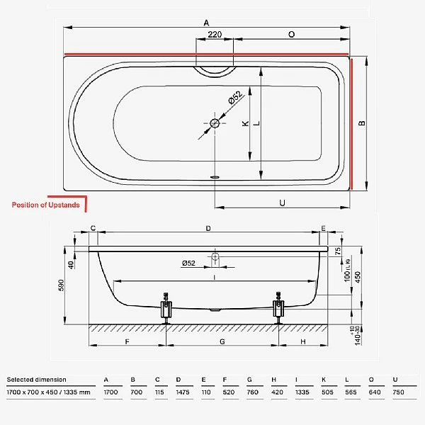 Ocean 1700x700mm Foot End Right. Overflow To The Front. Colour Turquoise 6 Ocean 1700x700mm Foot End Right. Overflow To The Front. Colour Turquoise - Image 4