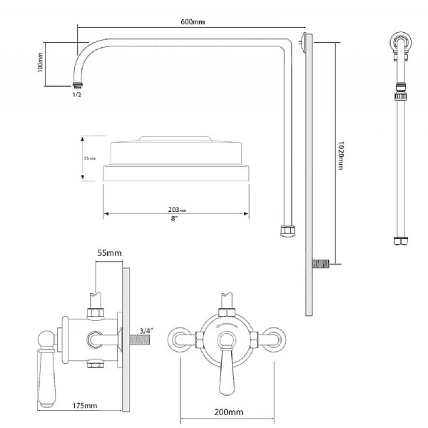 Arc Exposed Shower Valve & Shower Head With 90 Degree Riser 4 Arc Exposed Shower Valve & Shower Head With 90 Degree Riser - Image 2