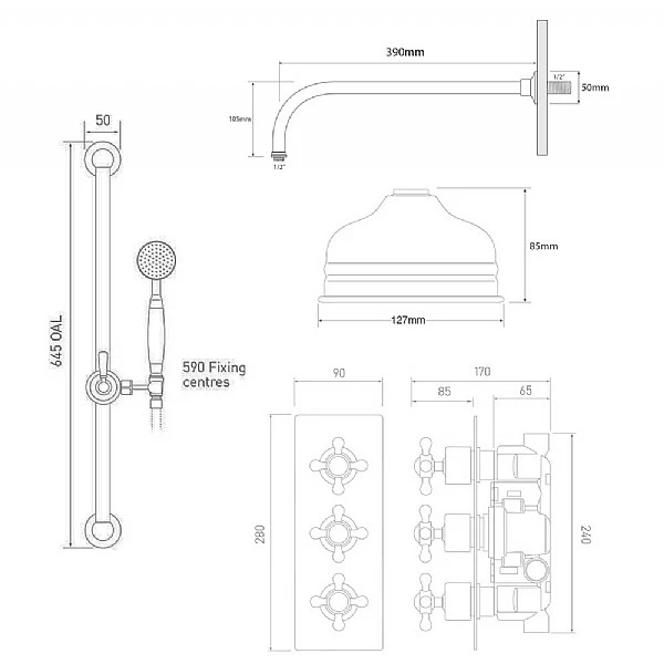 Original Shower Set (Triple Valve, Flexible Kit & Shower Head) 4 Original Shower Set (Triple Valve, Flexible Kit & Shower Head) - Image 2