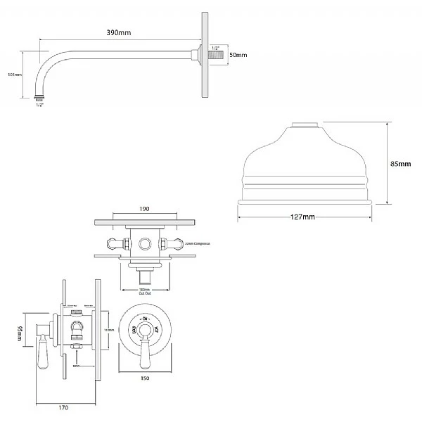 C.P. Hart Waterloo Concealed Shower Valve & Shower Head With Arm 4 C.P. Hart Waterloo Concealed Shower Valve & Shower Head With Arm - Image 2