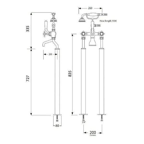 Original Bath And Shower Mixer - Floor Mounted 4 Original Bath And Shower Mixer - Floor Mounted - Image 2