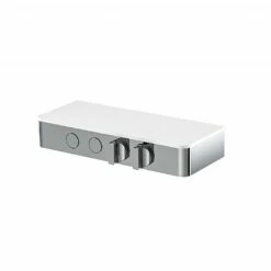 Switch Exposed Double Outlet Thermostatic Shower Valve With Satin Glass Shelf (Add Handshower Set)