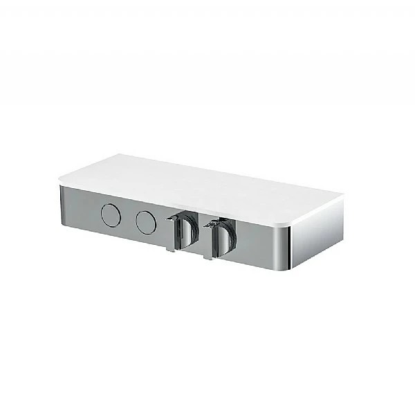 Switch Exposed Double Outlet Thermostatic Shower Valve With Satin Glass Shelf (Add Handshower Set) 3 Switch Exposed Double Outlet Thermostatic Shower Valve With Satin Glass Shelf (Add Handshower Set)