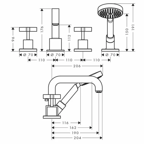 AXOR Citterio 4-Piece Cross Head Bath Shower Mixer 4 AXOR Citterio 4-Piece Cross Head Bath Shower Mixer - Image 2