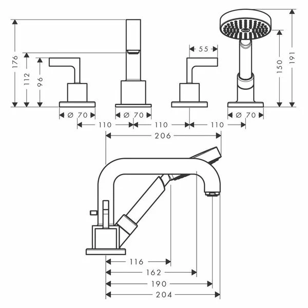 AXOR Citterio 4-Piece Lever Handle Bath Shower Mixer 4 AXOR Citterio 4-Piece Lever Handle Bath Shower Mixer - Image 2