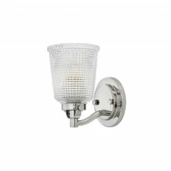 C.P. Hart Darcy LED Wall Light IP44 Prismatic Glass Shade Polished Nickel