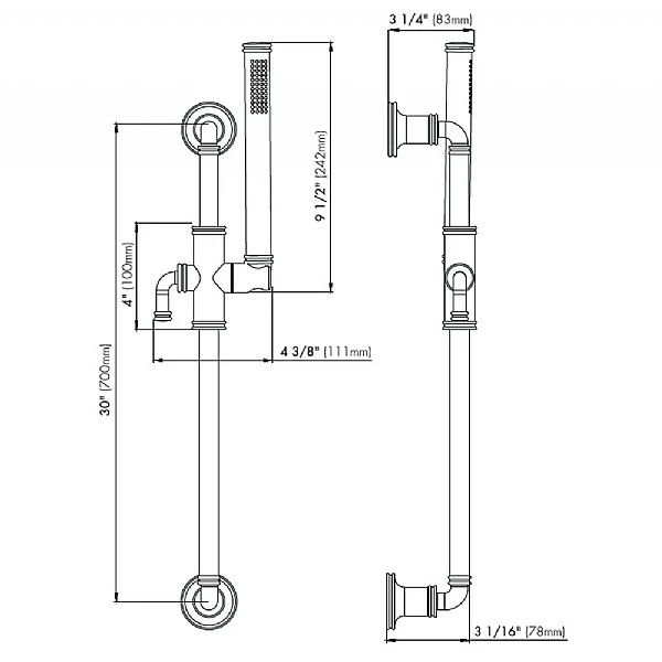 Franz Viegener Classic Baton Handshower Sliderail Set With Wall Outlet Hose 4 Franz Viegener Classic Baton Handshower Sliderail Set With Wall Outlet Hose - Image 2