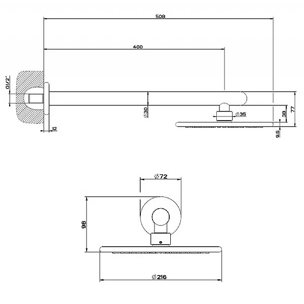 Gessi Goccia Round Shower Head & Wall Mounted Adjustable Arm 4 Gessi Goccia Round Shower Head & Wall Mounted Adjustable Arm - Image 2