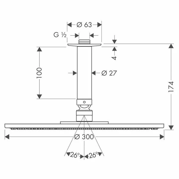Hansgrohe Raindance Round Shower Head & Ceiling Mounted Arm 4 Hansgrohe Raindance Round Shower Head & Ceiling Mounted Arm - Image 2