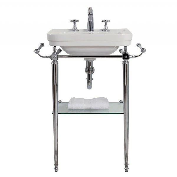 C.P. Hart London Basin Stand With Rails & Glass Shelf For 515mm Handbasin 3 C.P. Hart London Basin Stand With Rails & Glass Shelf For 515mm Handbasin