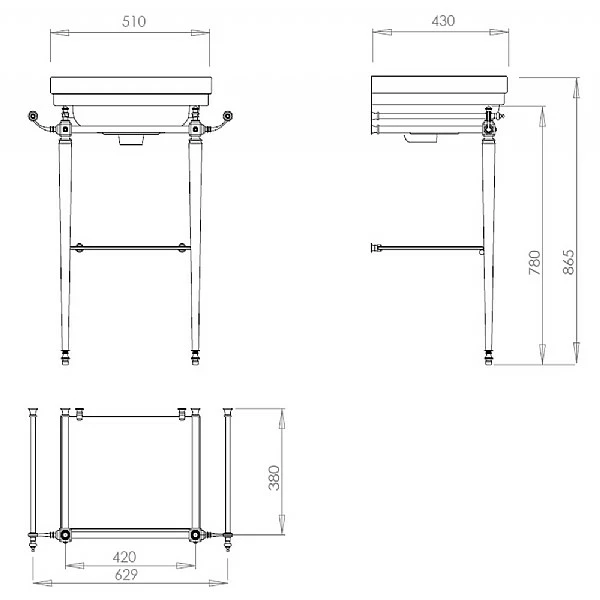 C.P. Hart London Basin Stand With Rails & Glass Shelf For 515mm Handbasin 5 C.P. Hart London Basin Stand With Rails & Glass Shelf For 515mm Handbasin - Image 3