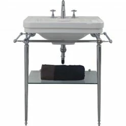 C.P. Hart London Basin Stand With Rails & Glass Shelf For 700mm Washbasin