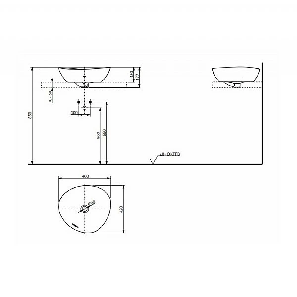 TOTO TA Series Asymmetric Washbowl 460mm 6 TOTO TA Series Asymmetric Washbowl 460mm - Image 4