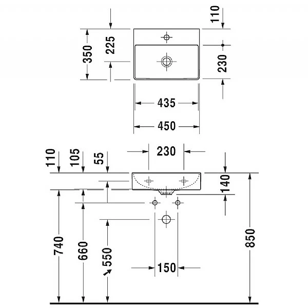 Duravit DuraSquare Handbasin 450mm 4 Duravit DuraSquare Handbasin 450mm - Image 2