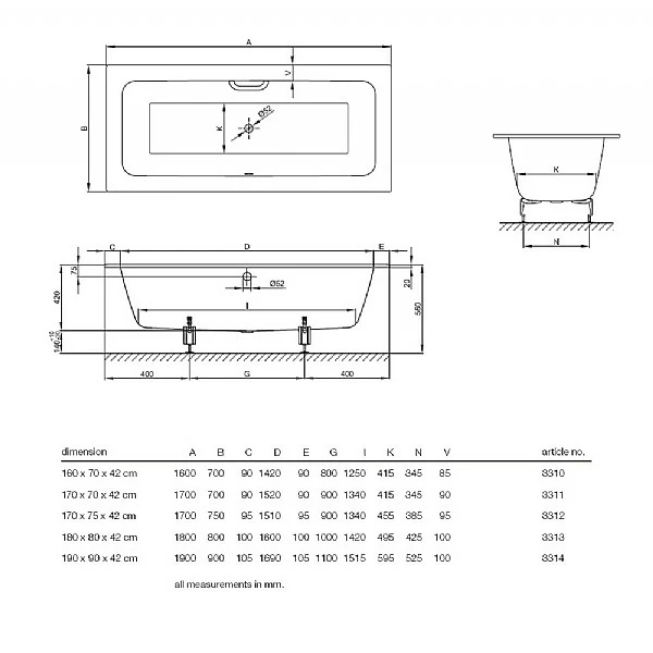 Bette One Steel Inset Bath 4 Bette One Steel Inset Bath - Image 2