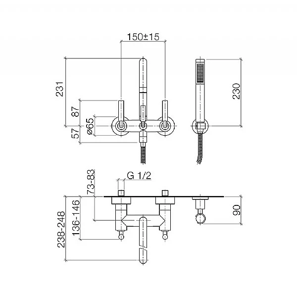 Dornbracht Tara. Wall-Mounted Lever Handle Bath Mixer With Hand Shower 4 Dornbracht Tara. Wall-Mounted Lever Handle Bath Mixer With Hand Shower - Image 2